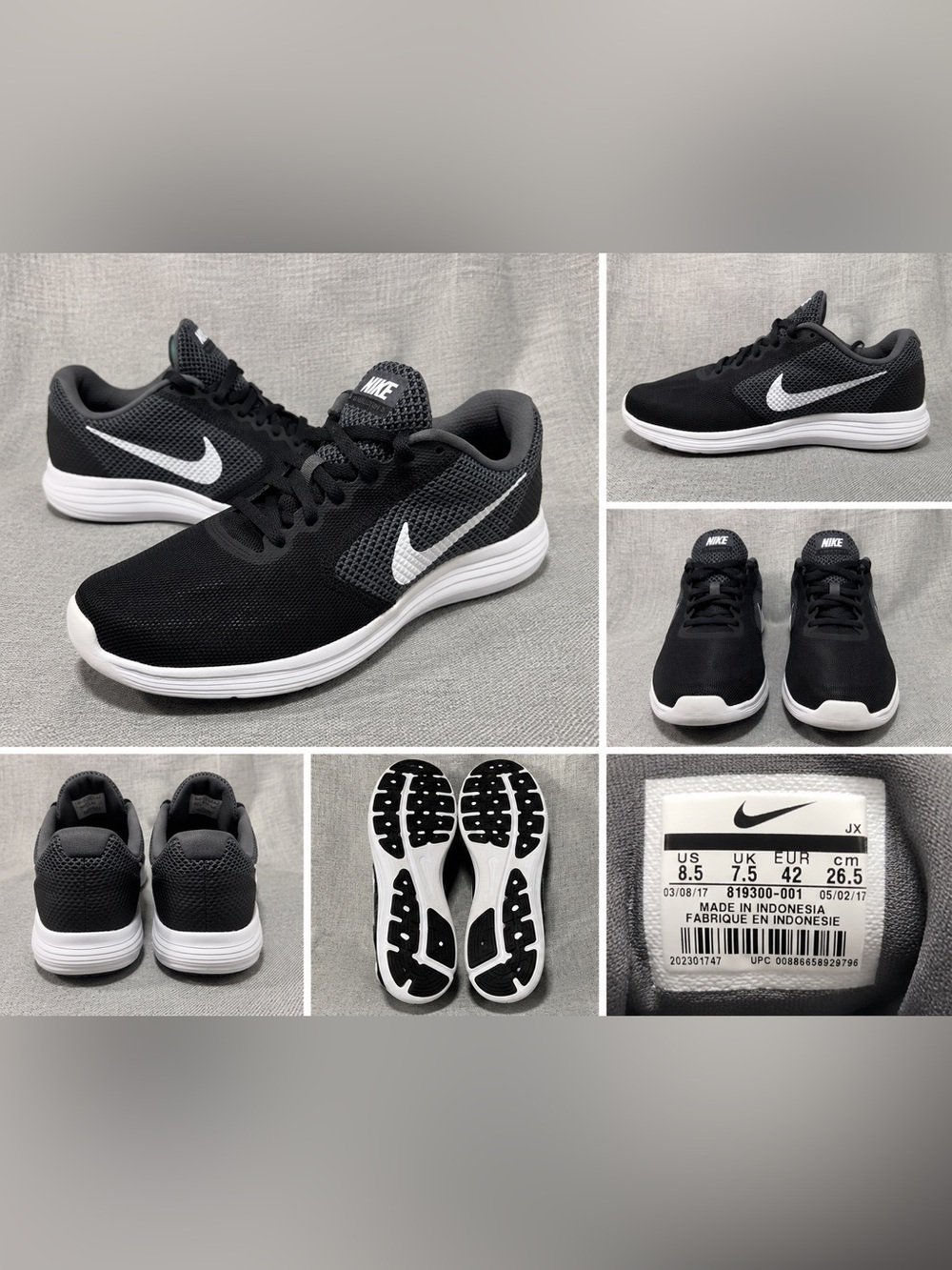 Nike Revolution 3 Running Shoes Men’s Size 8.5 Black White Sneakers 819300-001